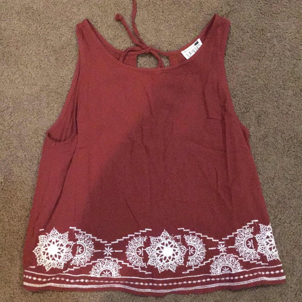 Embroidered open back tank